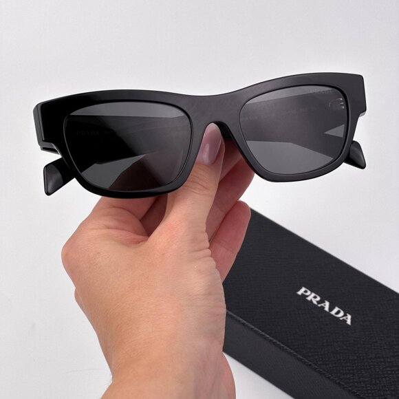 Prada PRB09S Sunglasses – Black Square Cat-Eye Frame Grey Lenses | Model 16K08Z - Picture 1 of 11